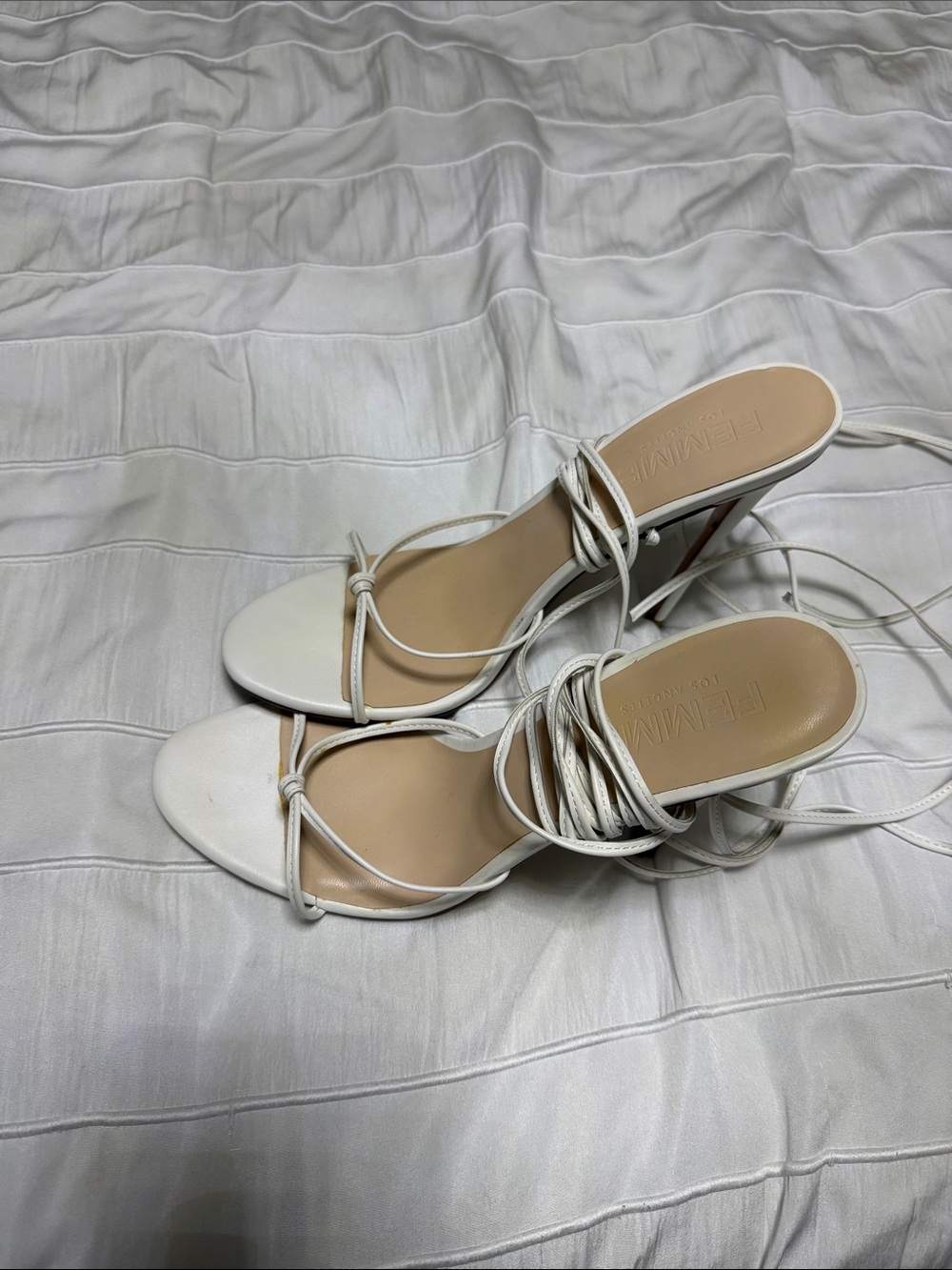 White Strappy Lace-Up Heeled Sandals by Ferragamo